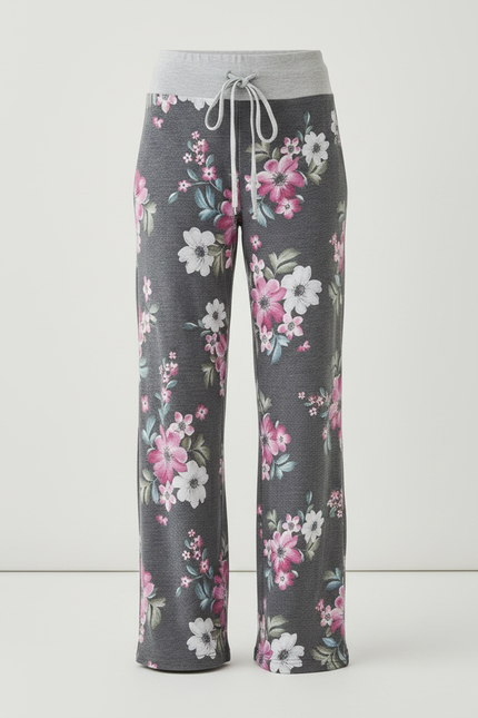 Pantalon Fluide Gris Floral Ample Décontracté Femme - Molleton - vue 3
