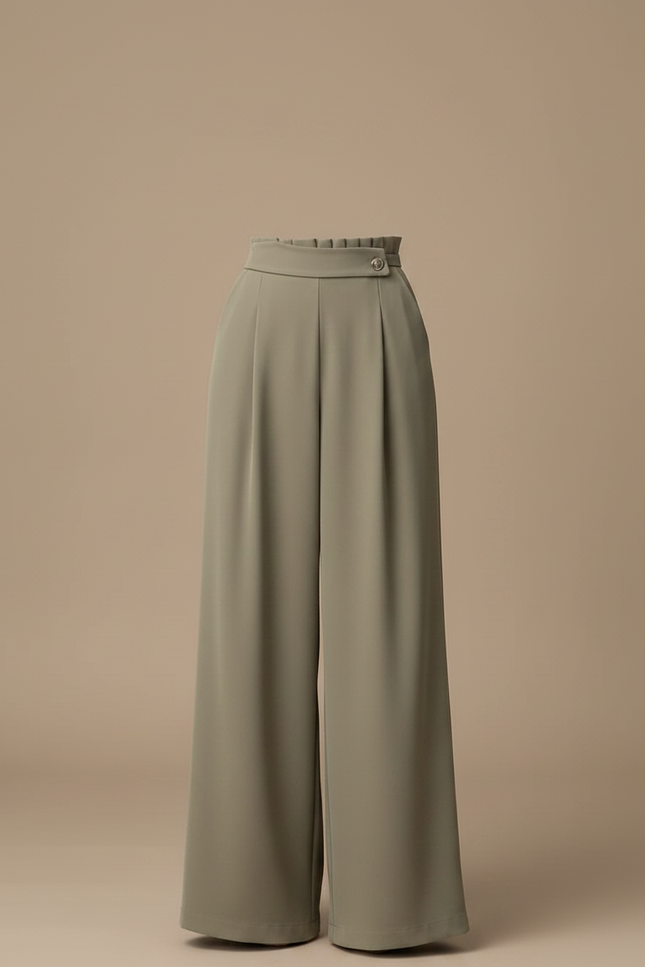 Pantalon Fluide Kaki Ample Taille Haute Élégant - Polyester - vue 3