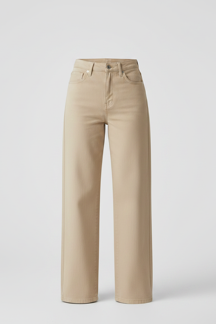 Pantalon Fluide Beige Large Confortable Taille Haute Femme - Jean - vue 3