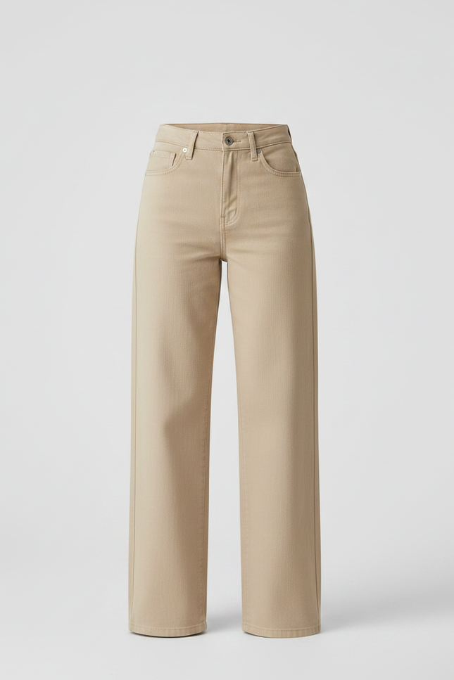 Pantalon Fluide Beige Large Confortable Taille Haute Femme - Jean - vue 3