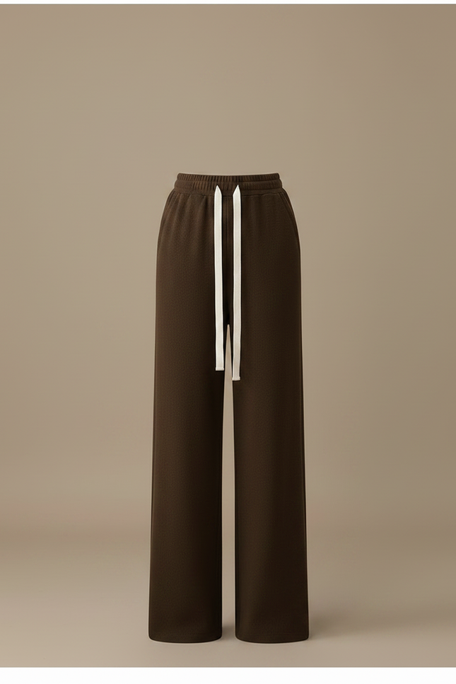 Pantalon Fluide Marron Ample Décontracté Cordon Femme - Molleton - vue 3