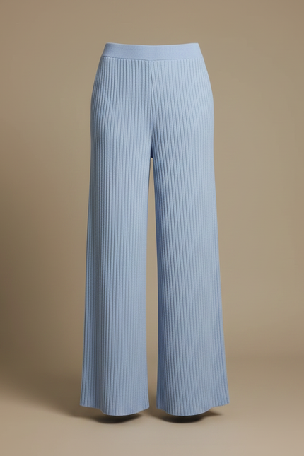 Pantalon Fluide Bleu Côtelé Ample Tricot Femme - Maille - vue 3