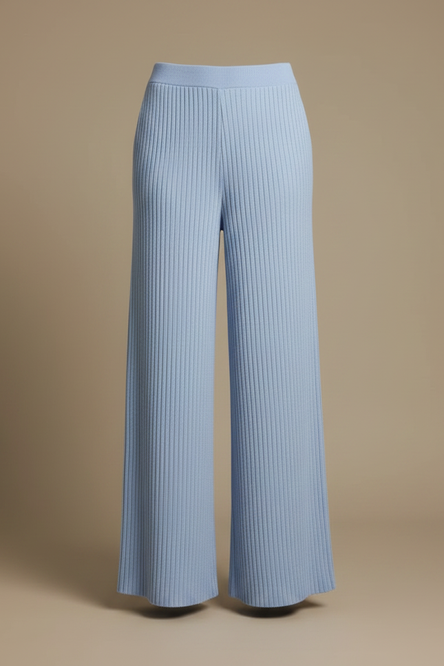 Pantalon Fluide Bleu Côtelé Ample Tricot Femme - Maille - vue 3