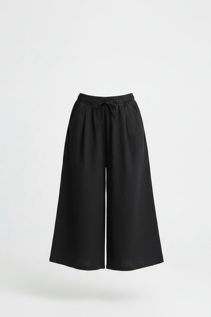 Pantalon Fluide Noir Ample Lin Fille Décontracté - vue 3