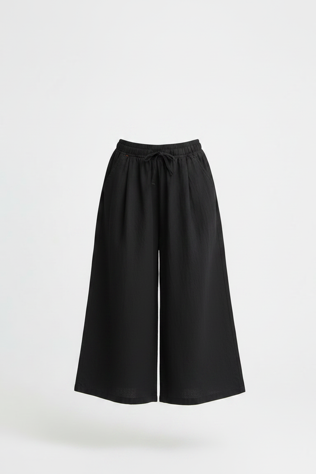Pantalon Fluide Noir Ample Lin Fille Décontracté - vue 3