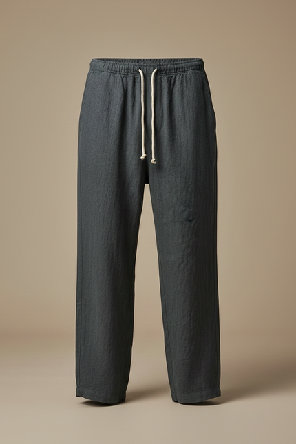 Pantalon Fluide Gris Lin Ample Cordon Décontracté Homme - vue 3