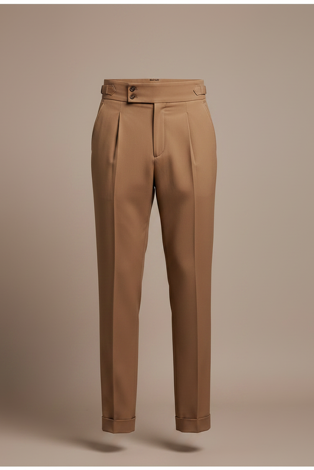 Pantalon Fluide Marron Plissé Taille Haute Élégant Homme - Gabardine - vue 3
