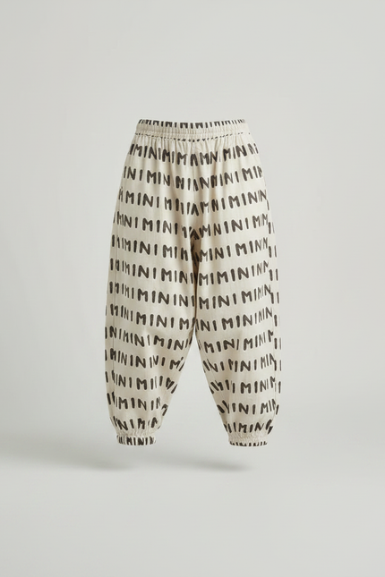 Pantalon Fluide Écru Imprimé Minimaliste Coton Ample Enfant - Beige - vue 3