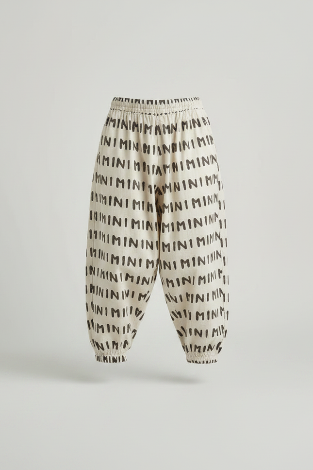 Pantalon Fluide Écru Imprimé Minimaliste Coton Ample Enfant - Beige - vue 3
