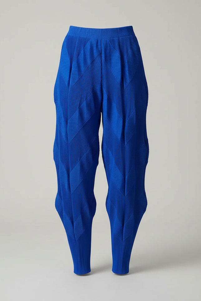 Pantalon Fluide Plissé Bleu Élastique Chevrons Femme Élégant - Polyester - vue 3