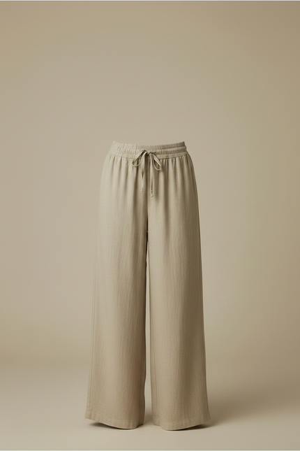 Pantalon Fluide Beige Large Lin Cordon Ample - vue 3