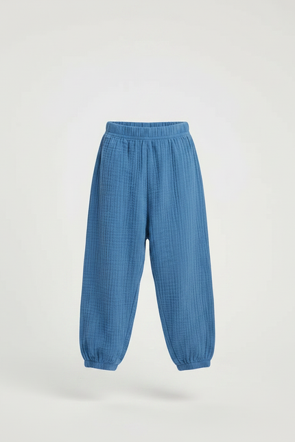 Pantalon Fluide Bleu Coton Ample Garçon Plissé - vue 3