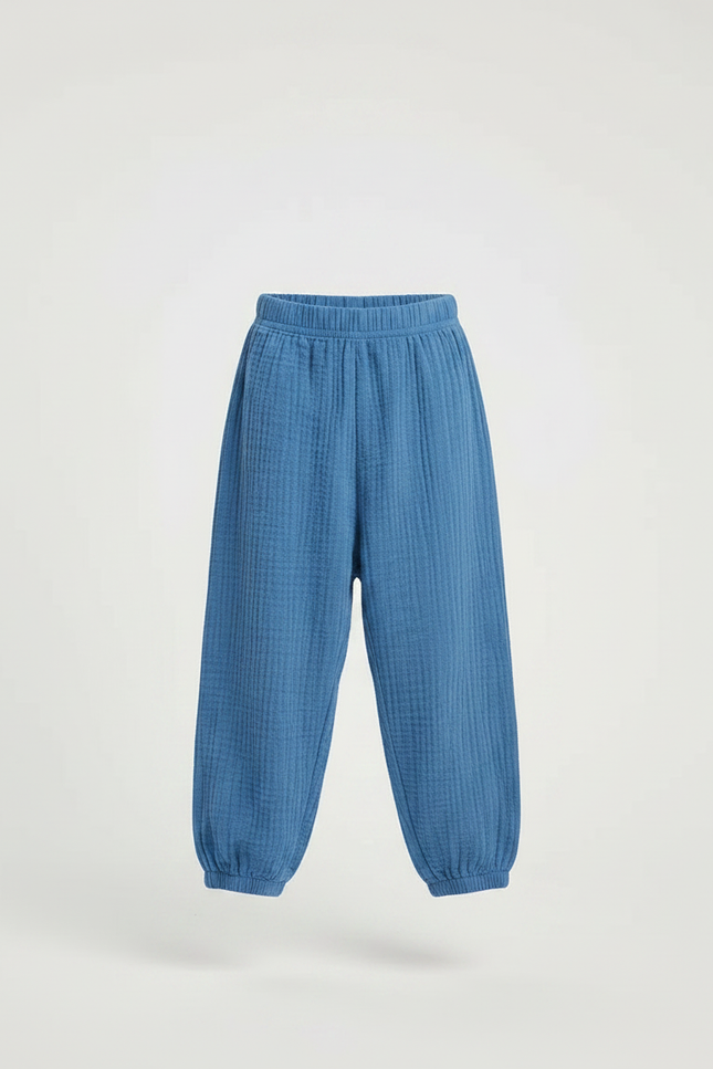 Pantalon Fluide Bleu Coton Ample Garçon Plissé - vue 3