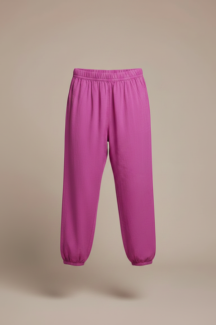 Pantalon Fluide Fuchsia Coton Ample Léger Enfant - Rose - vue 3