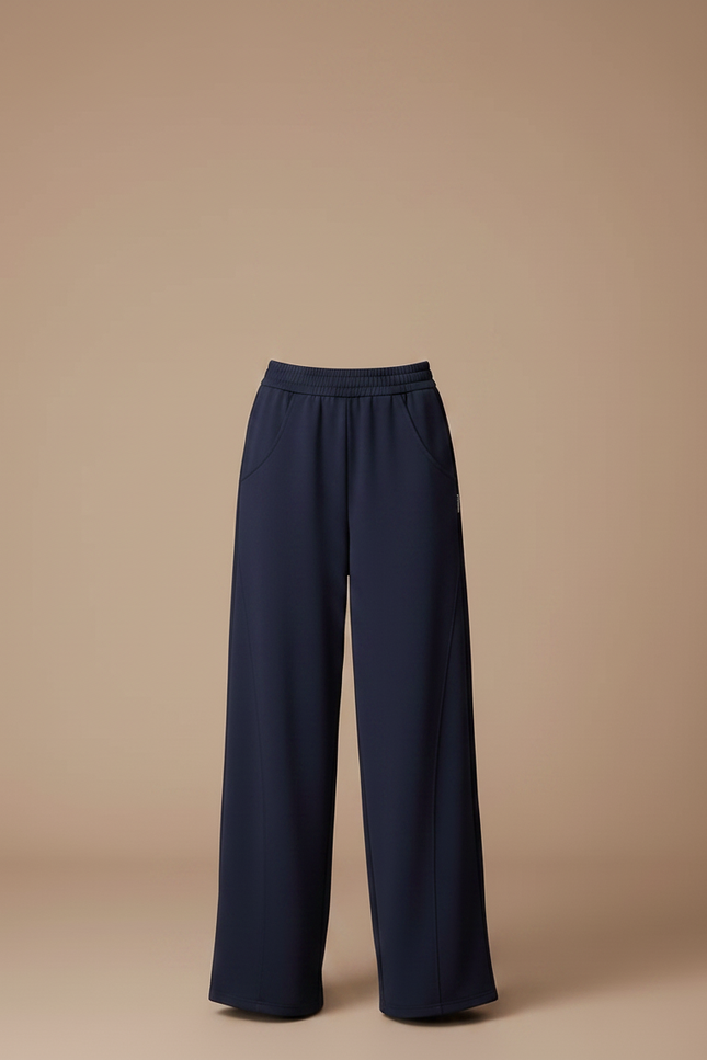 Pantalon Fluide Ample Marine Taille Haute Décontracté - Maille - vue 3