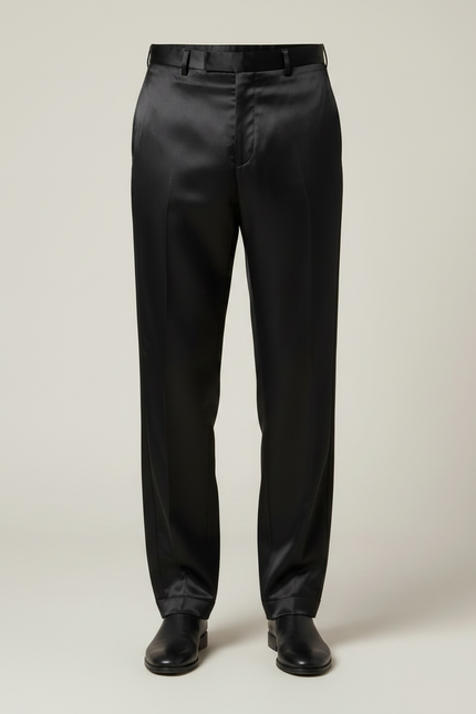 Pantalon Fluide Noir Satin Homme Droit Élégant - vue 3