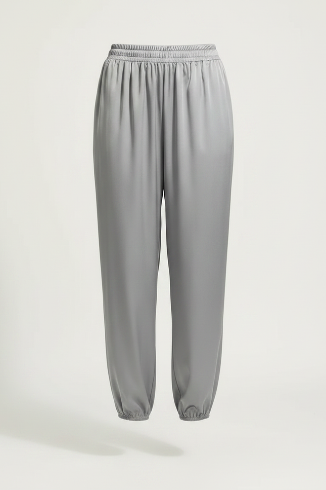 Pantalon Fluide Gris Satiné Ample Décontracté Cheville - vue 3