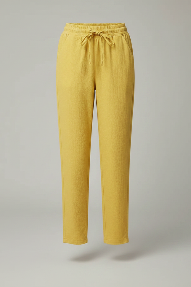 Pantalon Fluide Jaune Moutarde Ample Coton Lin Casual - vue 3