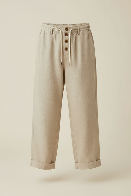 Pantalon Fluide Garçon Beige Coupe Ample Lin - vue 3