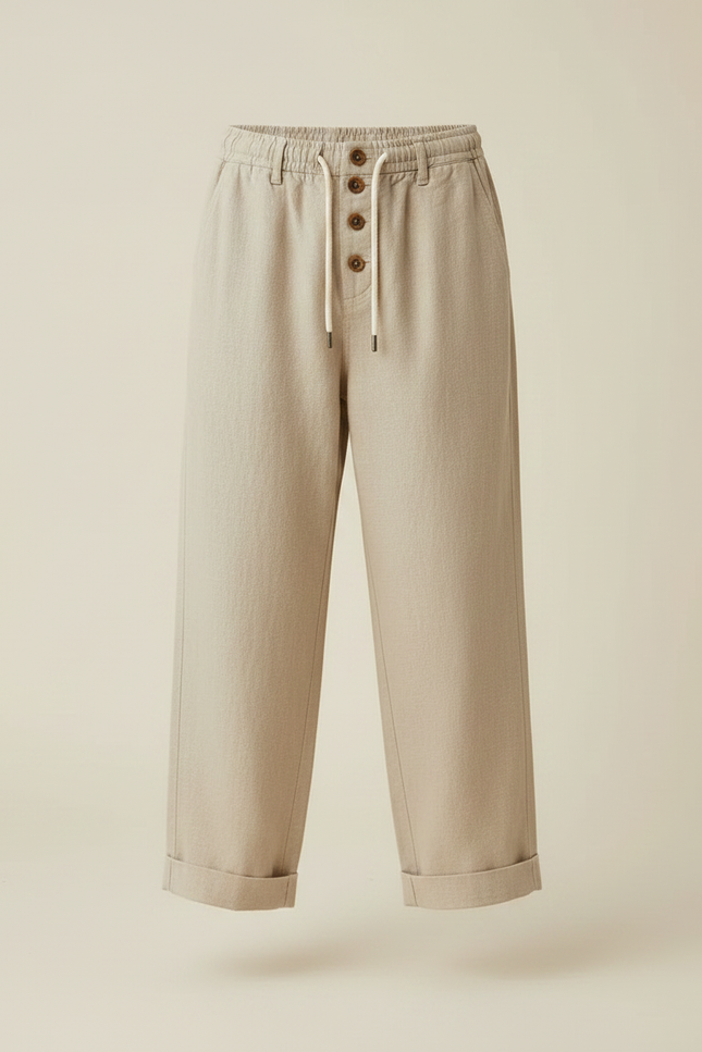 Pantalon Fluide Garçon Beige Coupe Ample Lin - vue 3