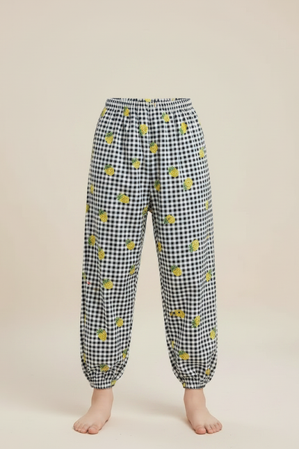 Pantalon Fluide Carreaux Ananas Confortable Ample Enfant - Imprimé Coton - vue 3