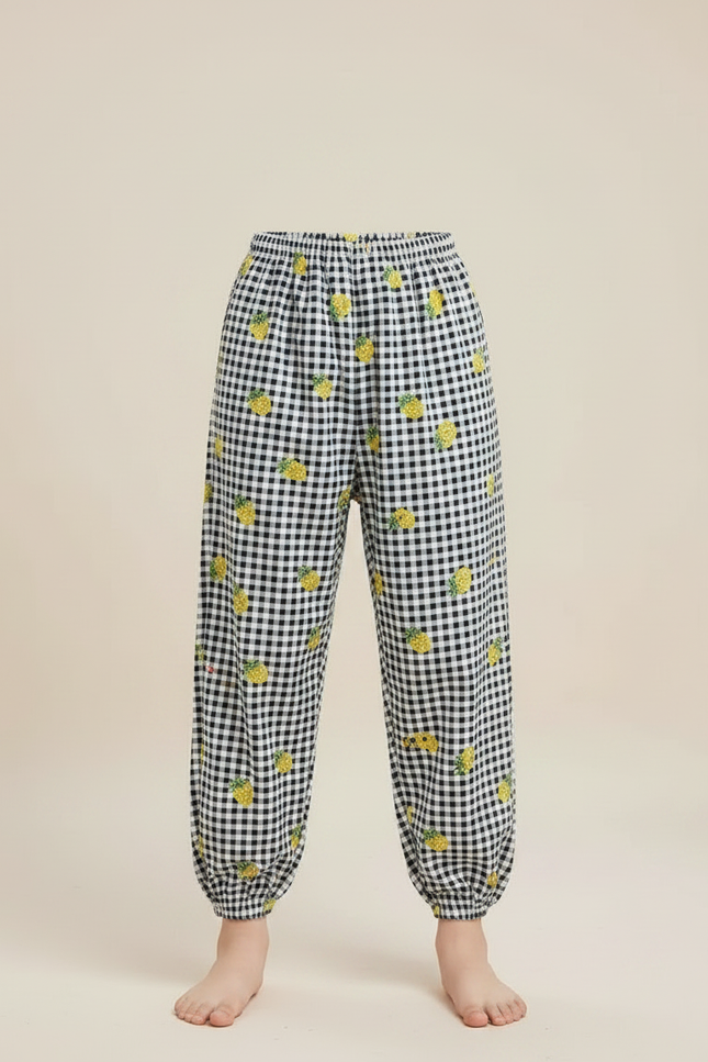 Pantalon Fluide Carreaux Ananas Confortable Ample Enfant - Imprimé Coton - vue 3