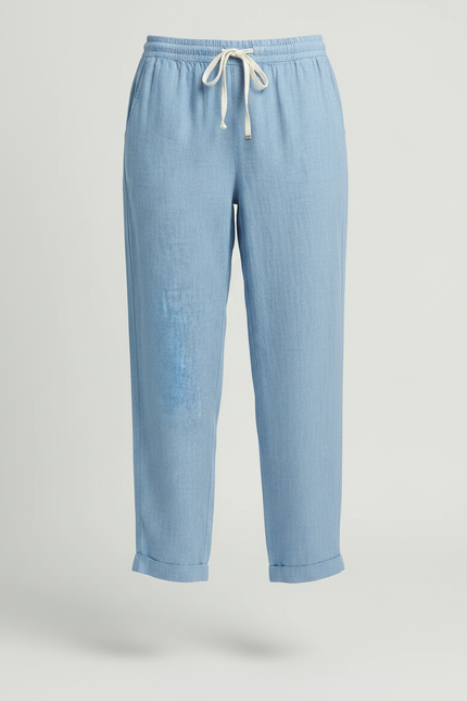 Pantalon Fluide Bleu Ciel Lin Ample Cordon Femme - vue 3