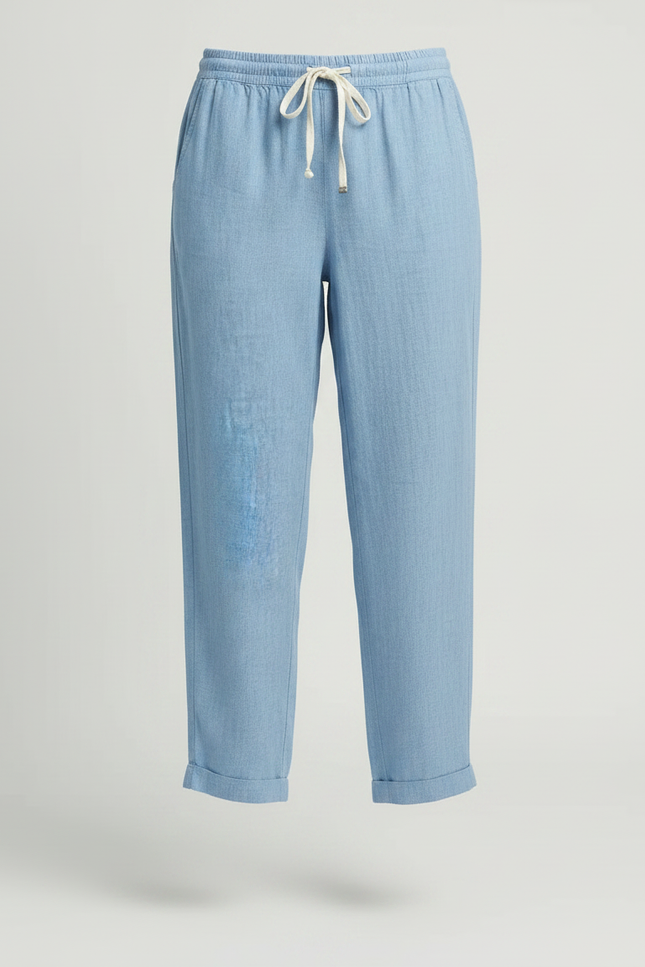 Pantalon Fluide Bleu Ciel Lin Ample Cordon Femme - vue 3