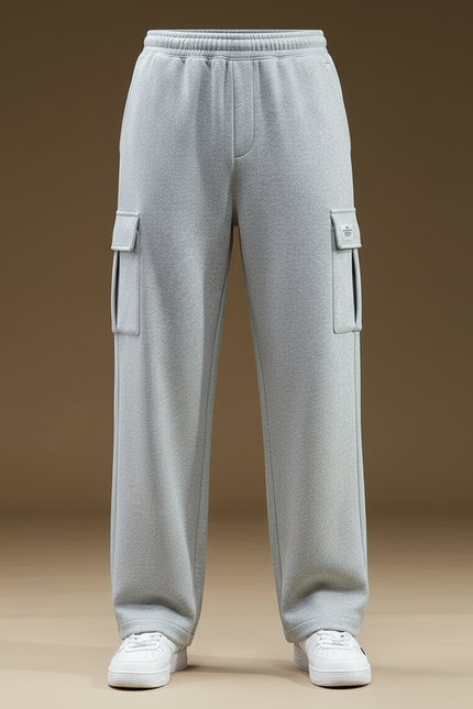 Pantalon Fluide Gris Coton Cargo Ample Homme - Molleton - vue 3