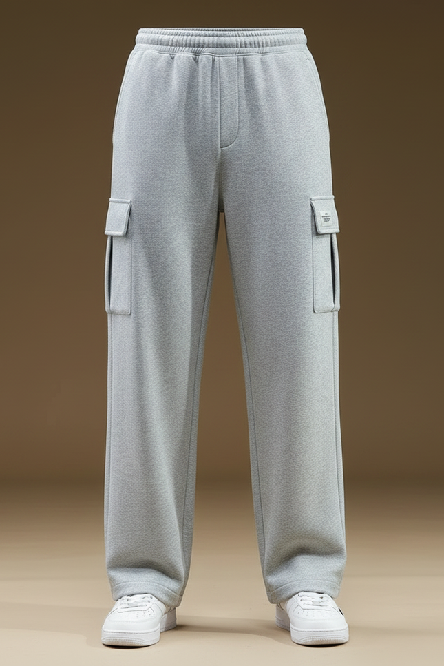 Pantalon Fluide Gris Coton Cargo Ample Homme - Molleton - vue 3