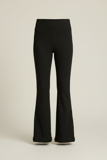 Pantalon Fluide Fille Noir Taille Haute - Maille - vue 3