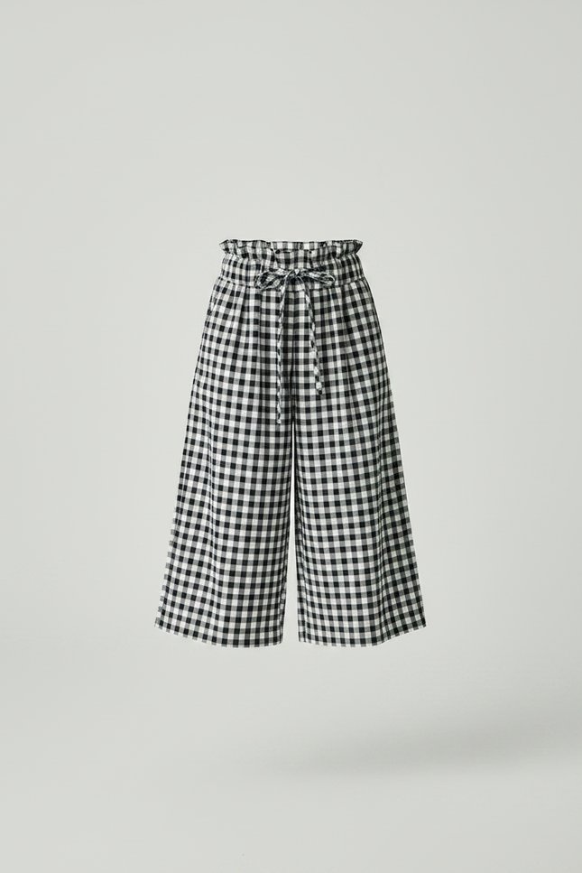 Pantalon Fluide Carreaux Vichy Ample Taille Haute Enfant - Imprimé Coton - vue 3