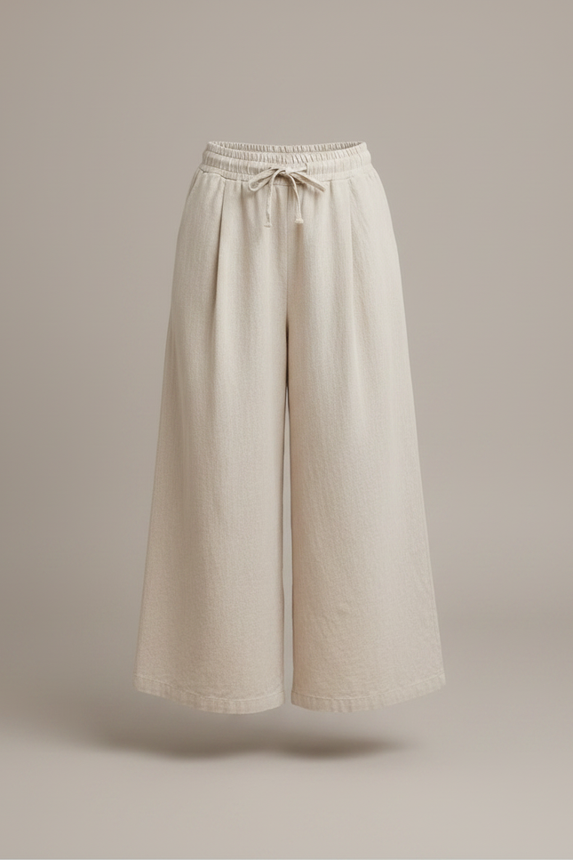 Pantalon Fluide Beige Large Lin Décontracté Fille - vue 3