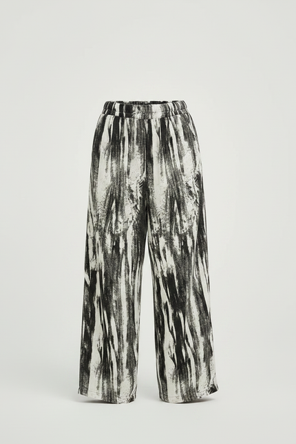 Pantalon Fluide Ample Imprimé Abstrait Noir Blanc Décontracté - Viscose - vue 3