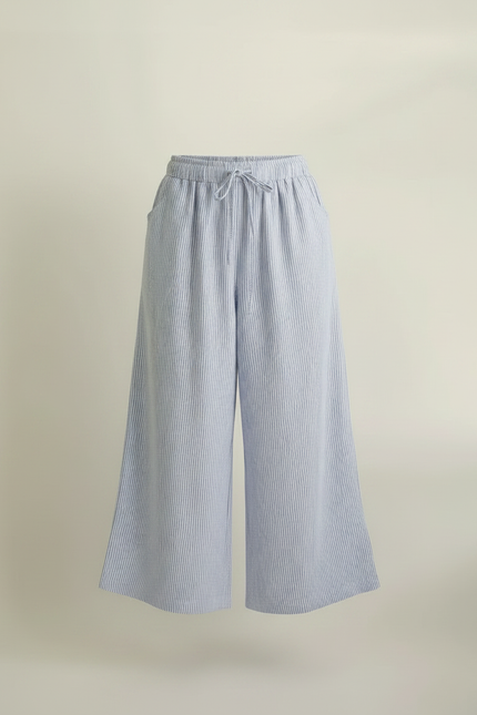 Pantalon Fluide Rayé Bleu Coton Ample Fille - vue 3