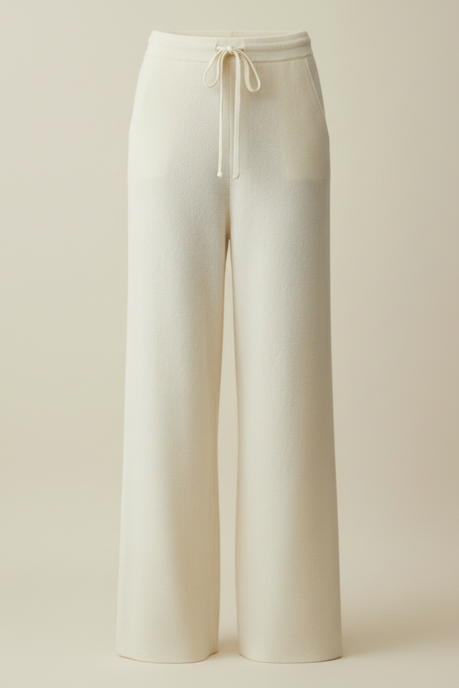 Pantalon Fluide Écru Ample Maille Cordon Femme - Beige - vue 3