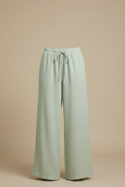 Pantalon Fluide Vert Ample Lin Cordon Femme - vue 3