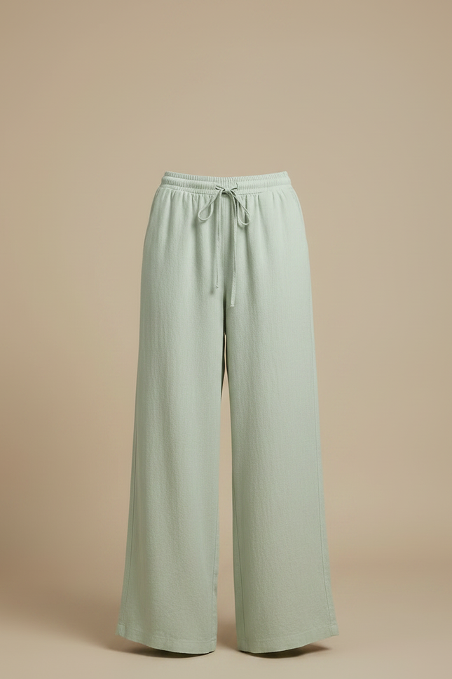 Pantalon Fluide Vert Ample Lin Cordon Femme - vue 3