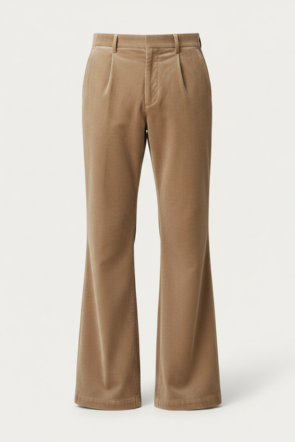 Pantalon Fluide Velours Côtelé Évasé Beige Homme Élégant - Cordé - vue 3