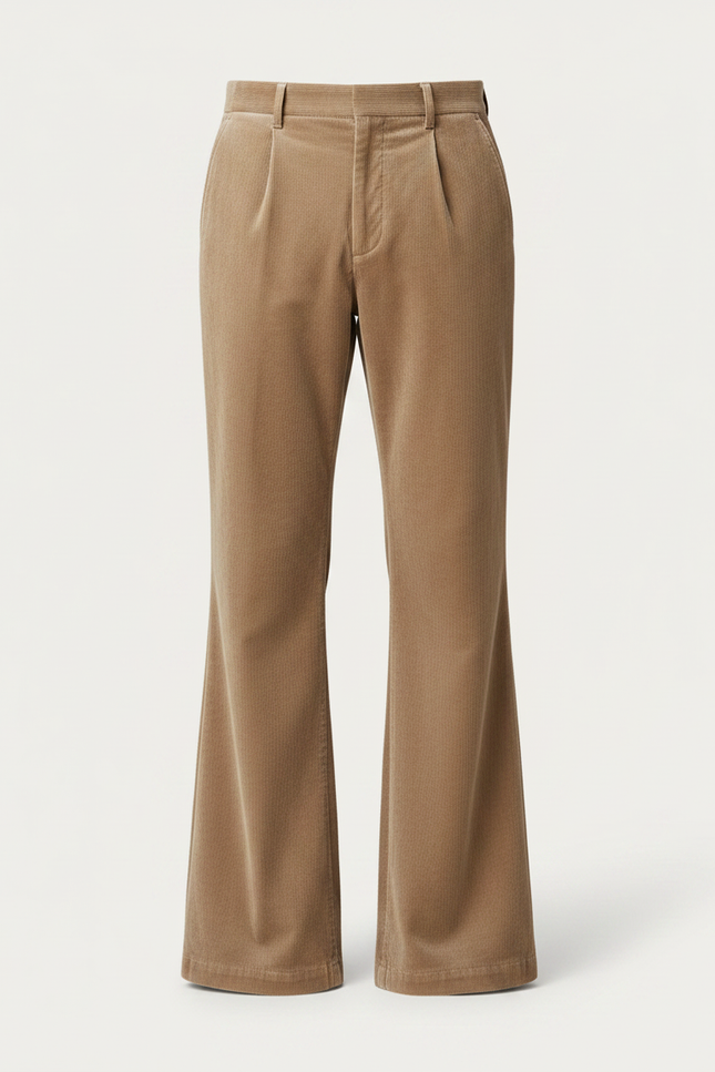 Pantalon Fluide Velours Côtelé Évasé Beige Homme Élégant - Cordé - vue 3
