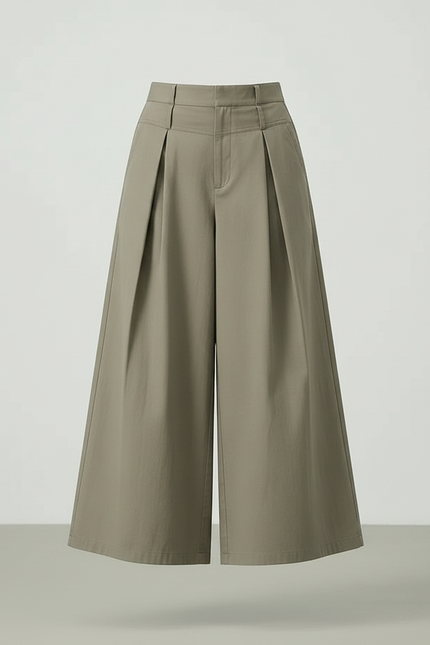 Pantalon Fluide Kaki Ample Plissé Décontracté Coton - vue 3