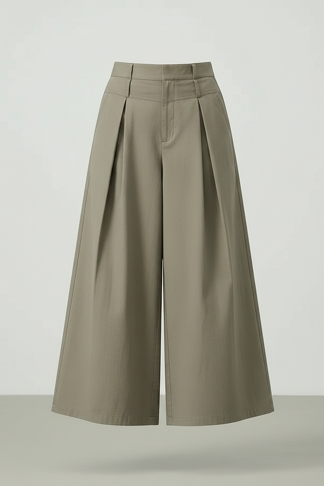 Pantalon Fluide Kaki Ample Plissé Décontracté Coton - vue 3
