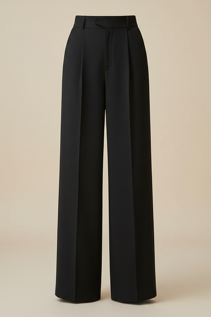 Pantalon Fluide Noir Ample Taille Haute Élégant Plissé Femme - Polyester - vue 3