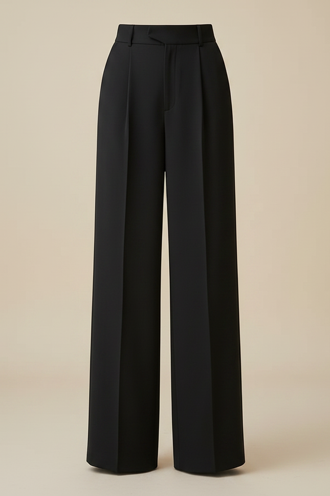 Pantalon Fluide Noir Ample Taille Haute Élégant Plissé Femme - Polyester - vue 3