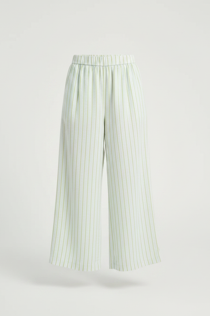 Pantalon Fluide Rayé Vert Ample Décontracté Coton - vue 3