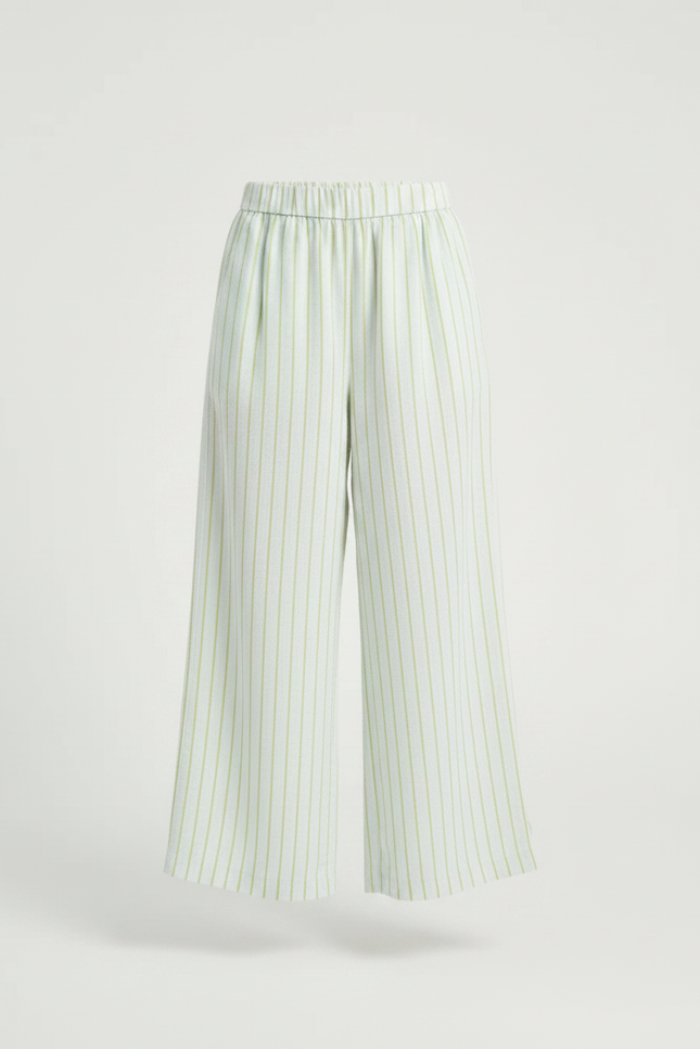 Pantalon Fluide Rayé Vert Ample Décontracté Coton - vue 3