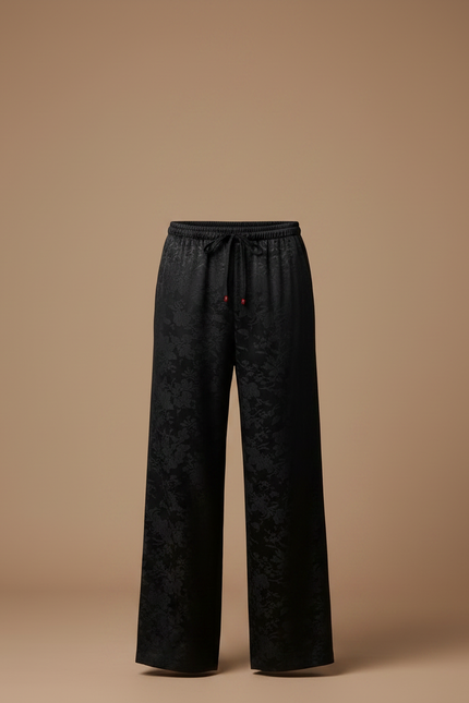 Pantalon Fluide Noir Jacquard Satiné Ample Élégant Homme - vue 3