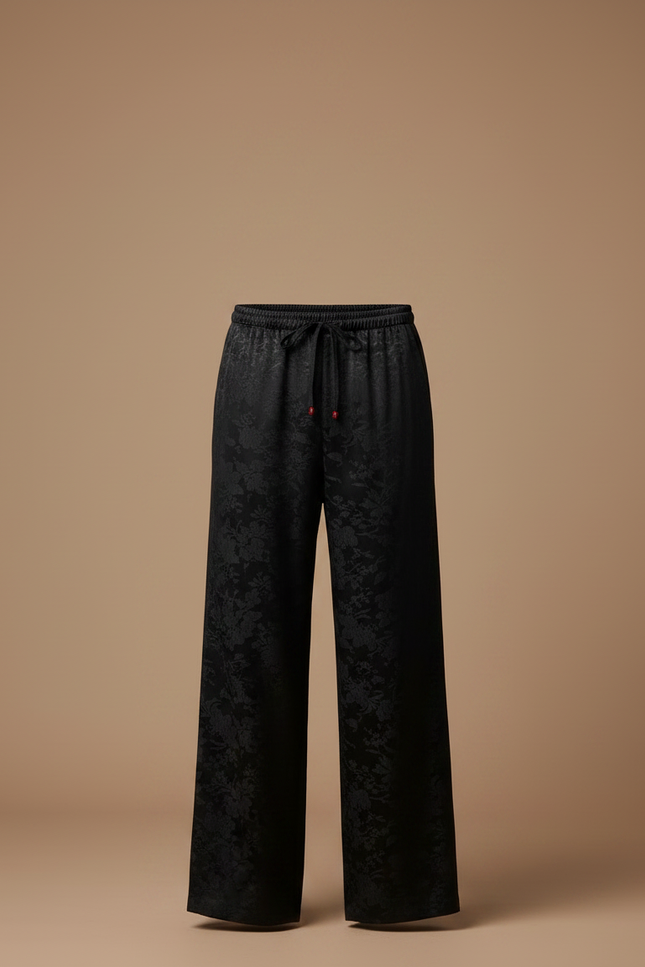 Pantalon Fluide Noir Jacquard Satiné Ample Élégant Homme - vue 3