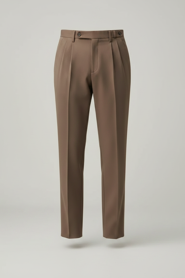 Pantalon Fluide Kaki Plissé Élégant Homme Décontracté - Marron Gabardine - vue 3