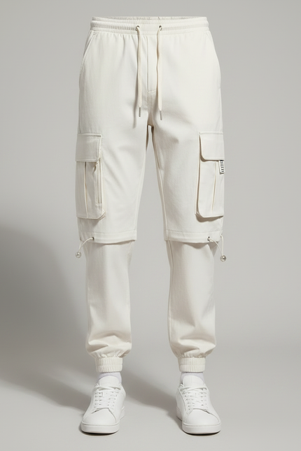 Pantalon Fluide Cargo Écru Ample Multi-poches Décontracté Homme - Beige Toile - vue 3
